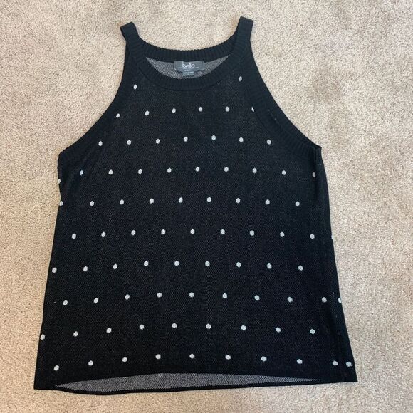 BELLE By Belldini Black white polkadot knit tank top sweater Sz L NWT ￼ - Picture 7 of 12